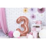 3-as óriás fólia lufi, rosegold, 86 cm