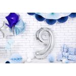 9-es óriás fólia lufi, ezüst, 86 cm