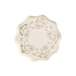 virágos bézs papír tányér arany részletekkel